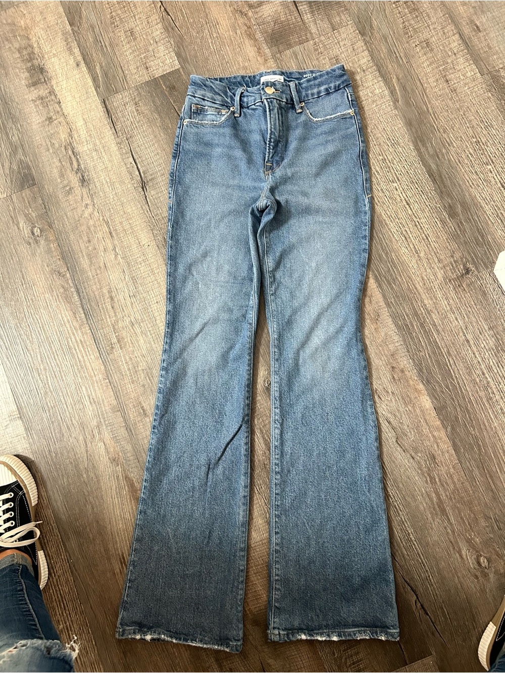 Good American Mid Wash High-Rise Flare Jeans